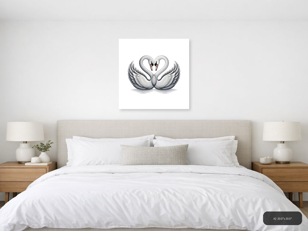Two Swans Heart Shape Minimalist Wall Art — A2 / Bedroom