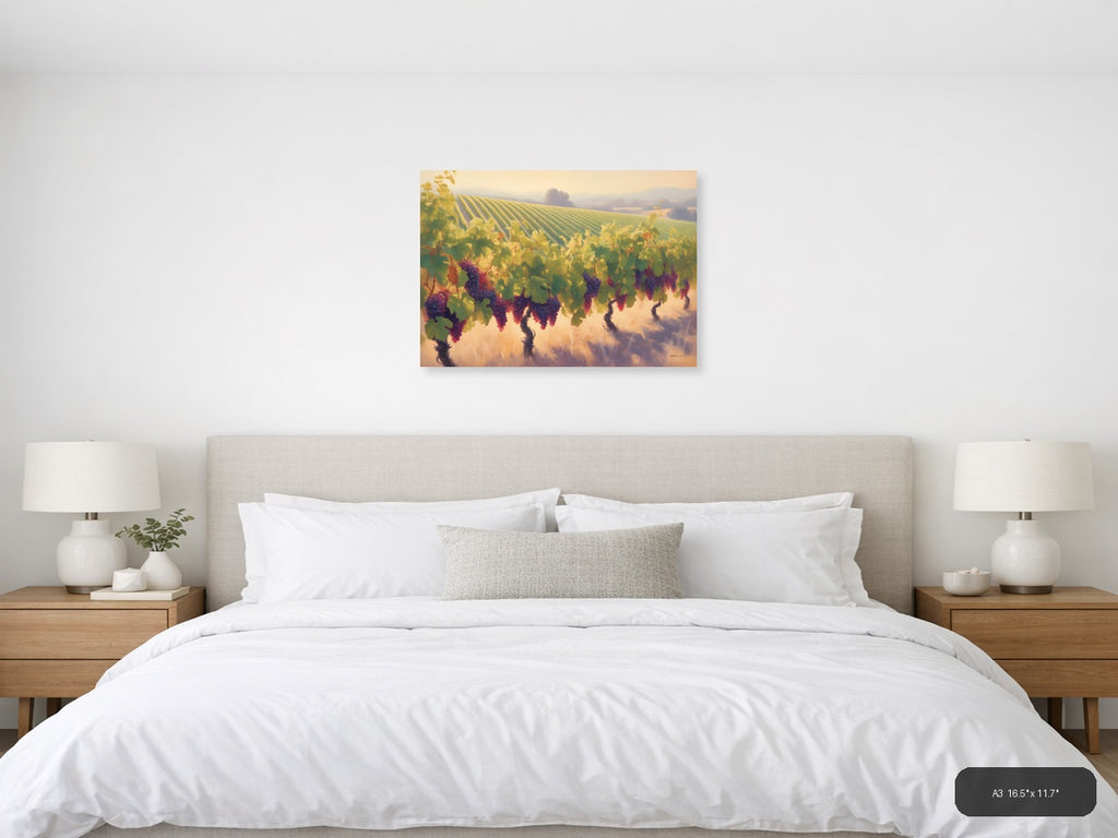 Golden Vineyard Harvest Abstract Landscape Wall Art — A3 / Bedroom