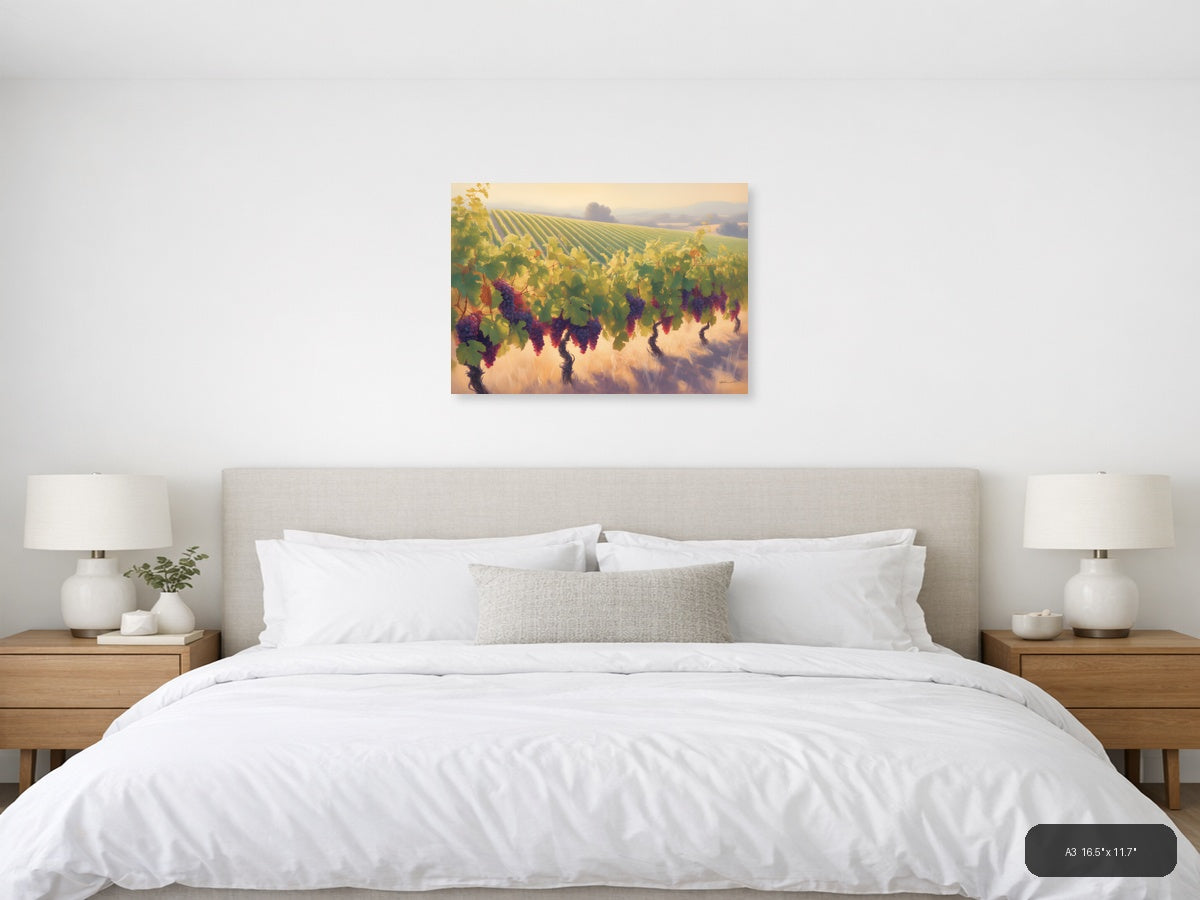 Golden Vineyard Harvest Abstract Landscape Wall Art — A3 / Bedroom