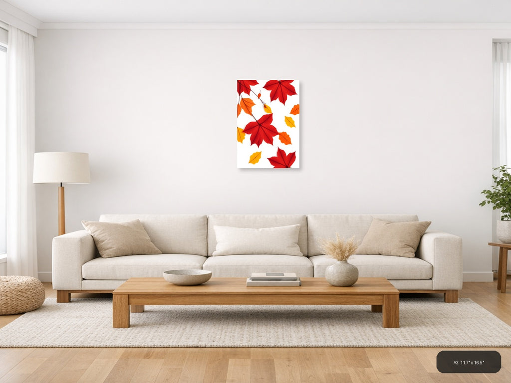 Minimalist Autumn Leaves Portrait Wall Art — A3 / Living Room