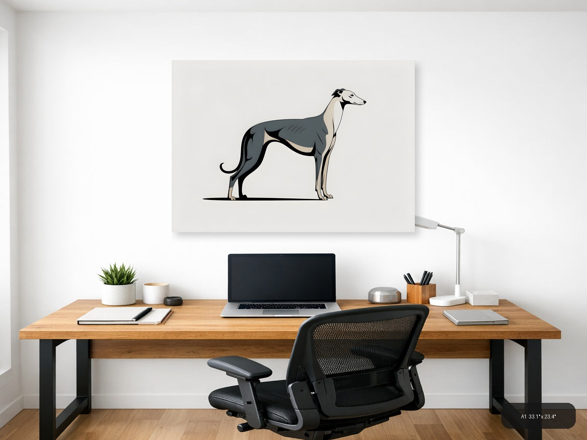 Minimalist Greyhound Dog Silhouette Landscape Wall Art — A1 / Office