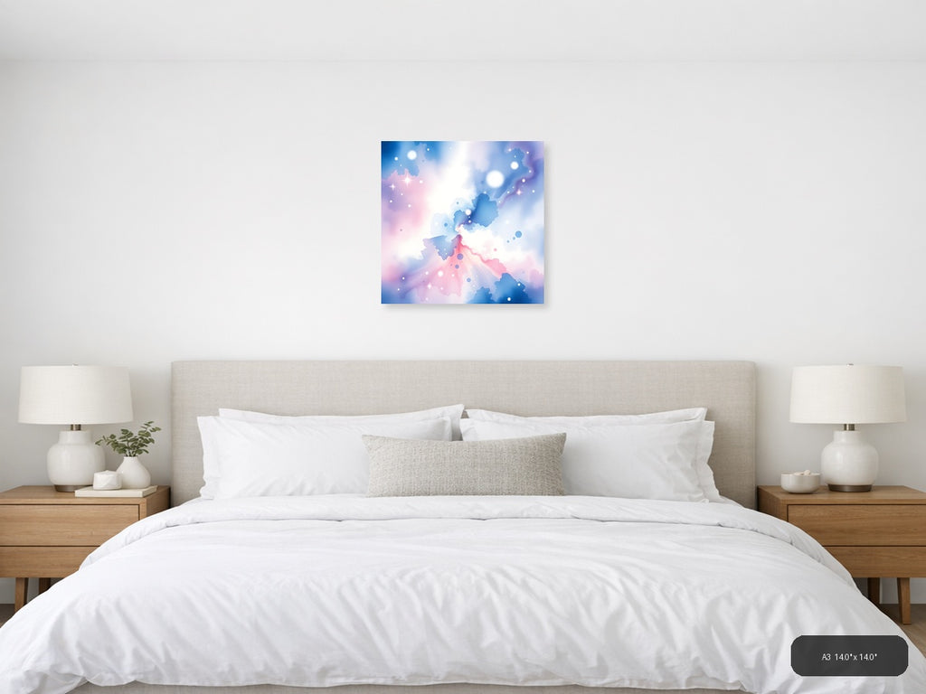 Abstract Watercolor Map with Pink and Blue Gradient Wall Art — A3 / Bedroom