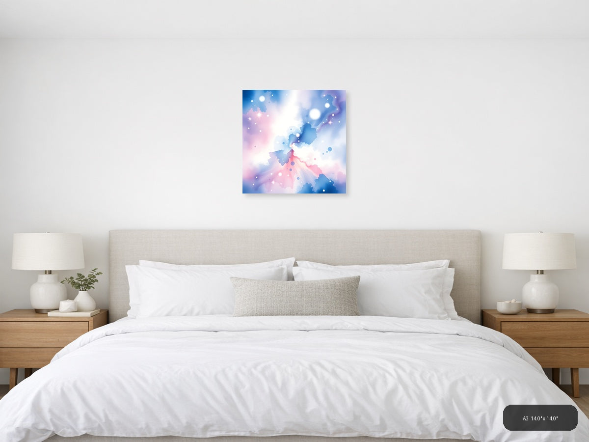 Abstract Watercolor Map with Pink and Blue Gradient Wall Art — A3 / Bedroom