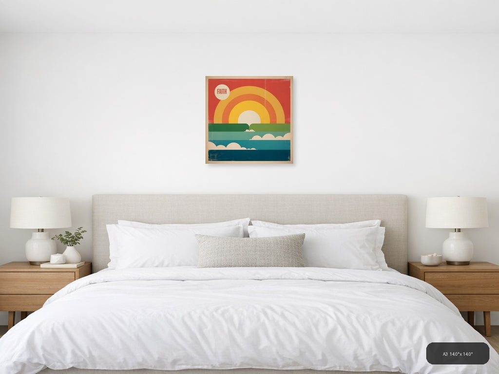 Vintage Faith Rainbow Sunrise Landscape Wall Art — A3 / Bedroom