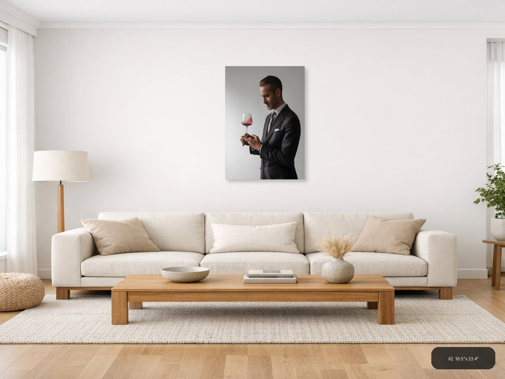 Minimalist Man with Wine Glass Portrait Wall Art — A2 / Living Room