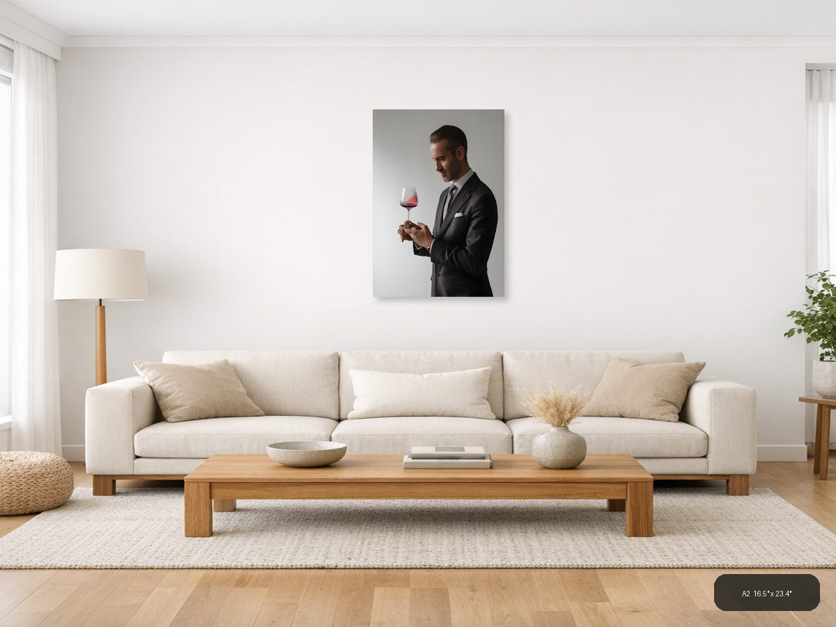 Minimalist Man with Wine Glass Portrait Wall Art — A2 / Living Room