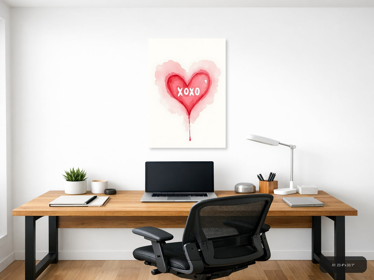 XOXO Red Heart Watercolor Wall Art — A1 / Office