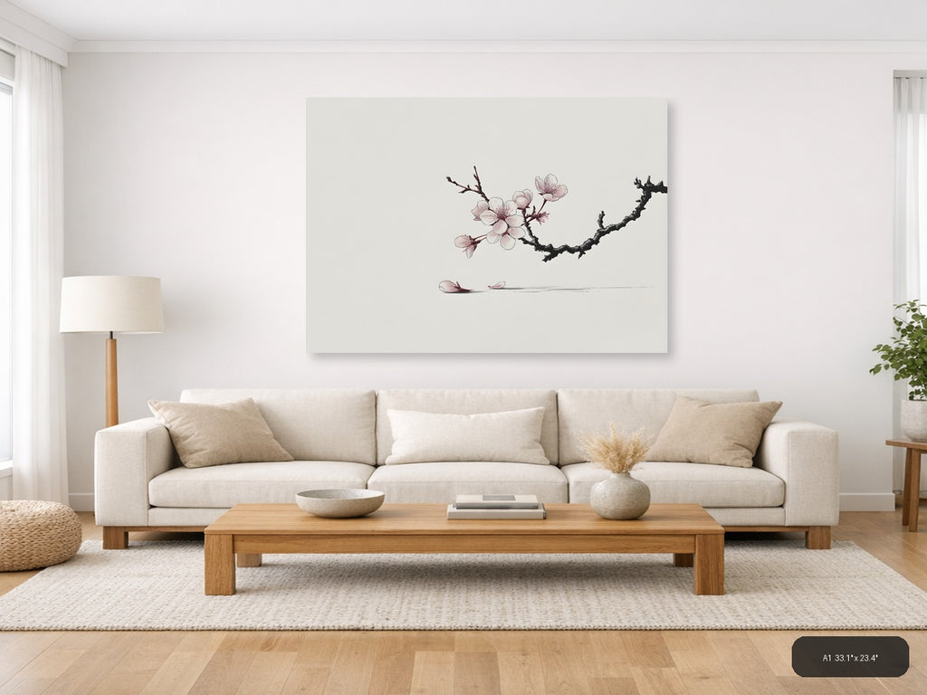 Cherry Blossom Branch Line Art Minimalist Wall Art — A1 / Living Room