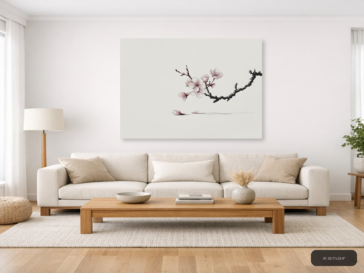 Cherry Blossom Branch Line Art Minimalist Wall Art — A1 / Living Room