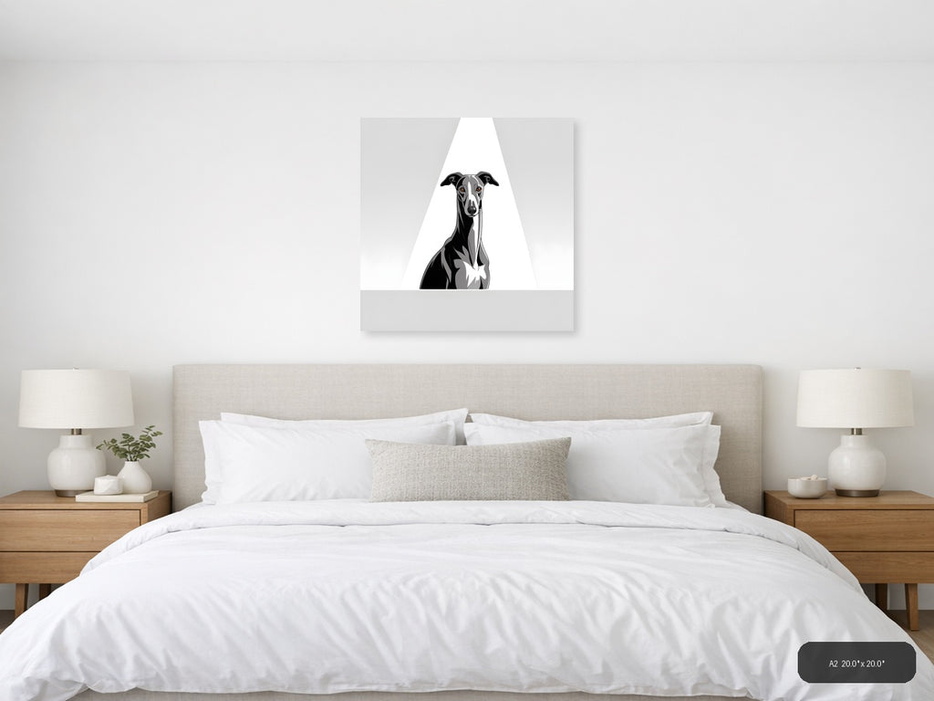 Minimalist Greyhound Portrait Black & White Wall Art — A2 / Bedroom
