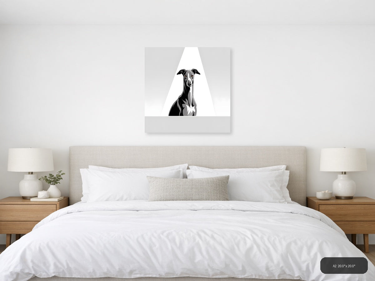 Minimalist Greyhound Portrait Black & White Wall Art — A2 / Bedroom