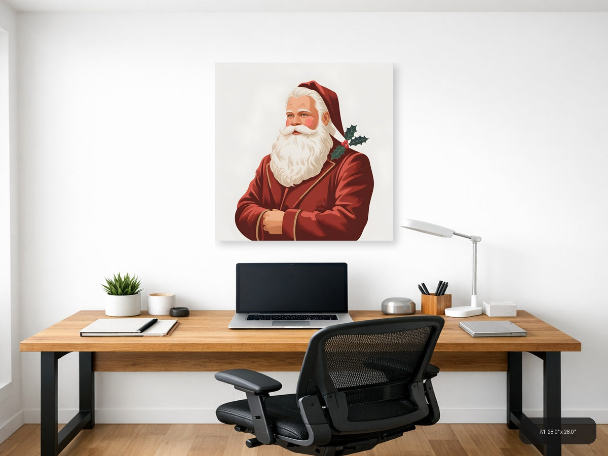 Santa Claus Portrait Minimalist Holiday Wall Art — A1 / Office
