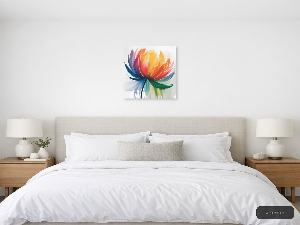 Colorful Watercolor Lotus Flower Wall Art — A3 / Bedroom