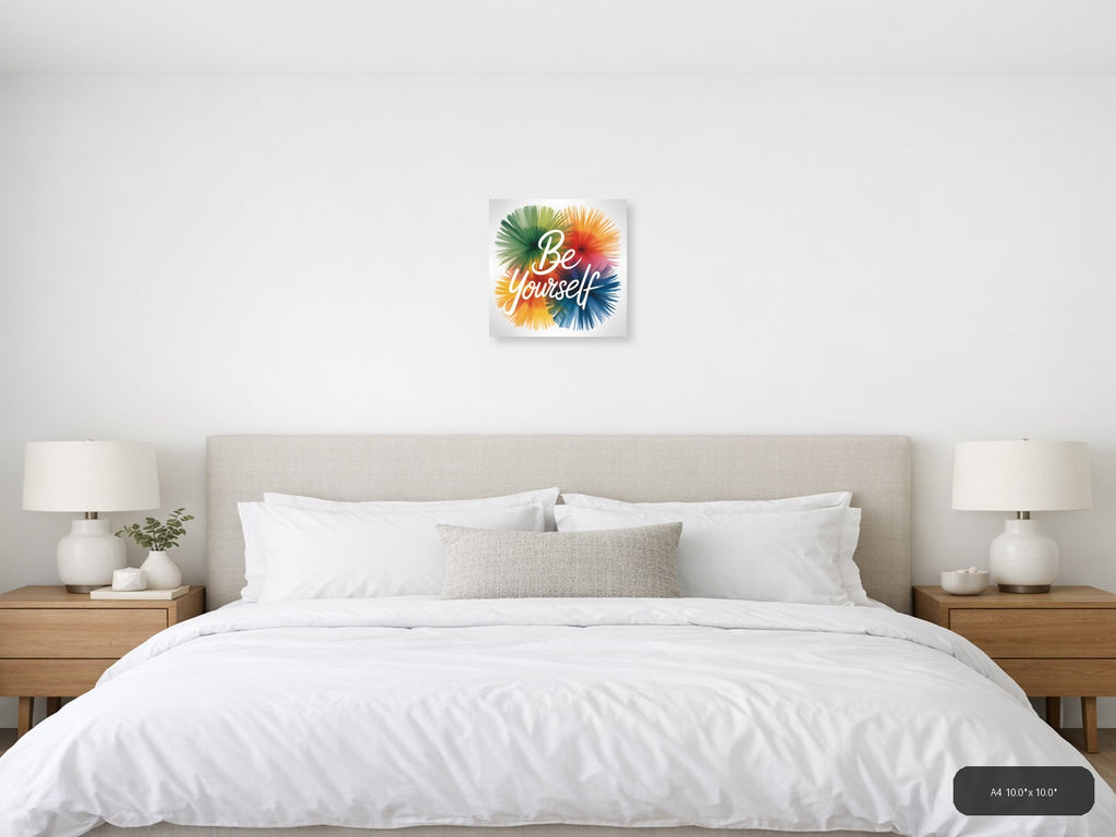 Be Yourself Watercolor Rainbow Burst Square Wall Art — A4 / Bedroom