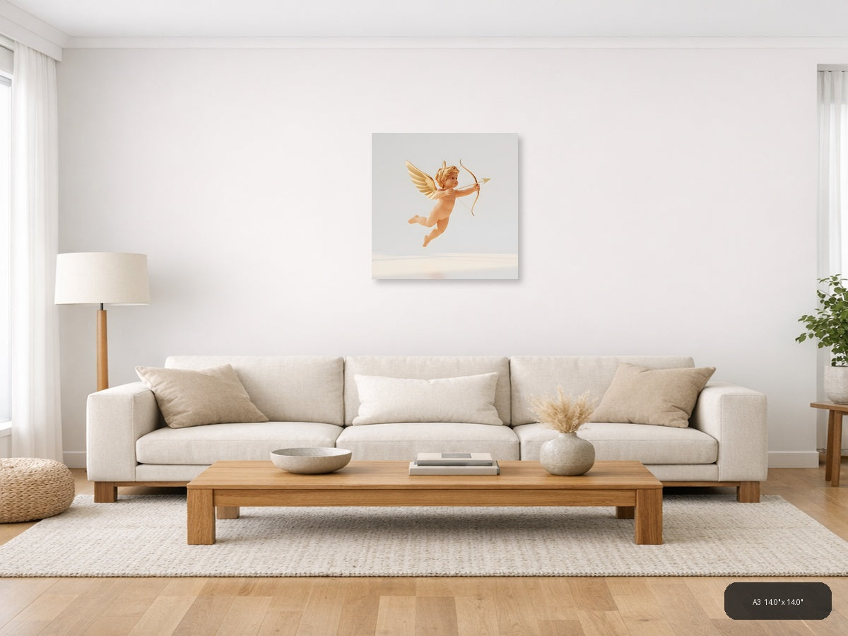 Golden Cupid with Bow and Arrow Minimalist Wall Art — A3 / Living Room