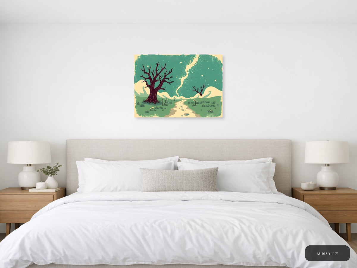 Vintage Landscape with Dead Trees & Winding Path Wall Art — A3 / Bedroom