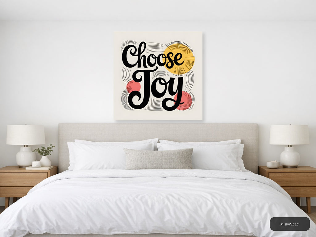 Choose Joy Line Art with Sun and Flowers Wall Art — A1 / Bedroom
