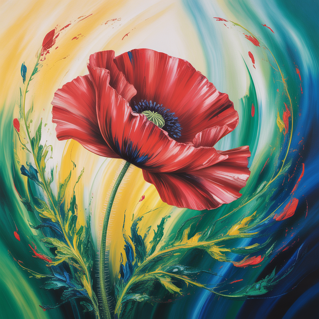 Red Poppy Abstract Flower Canvas Wall Art
