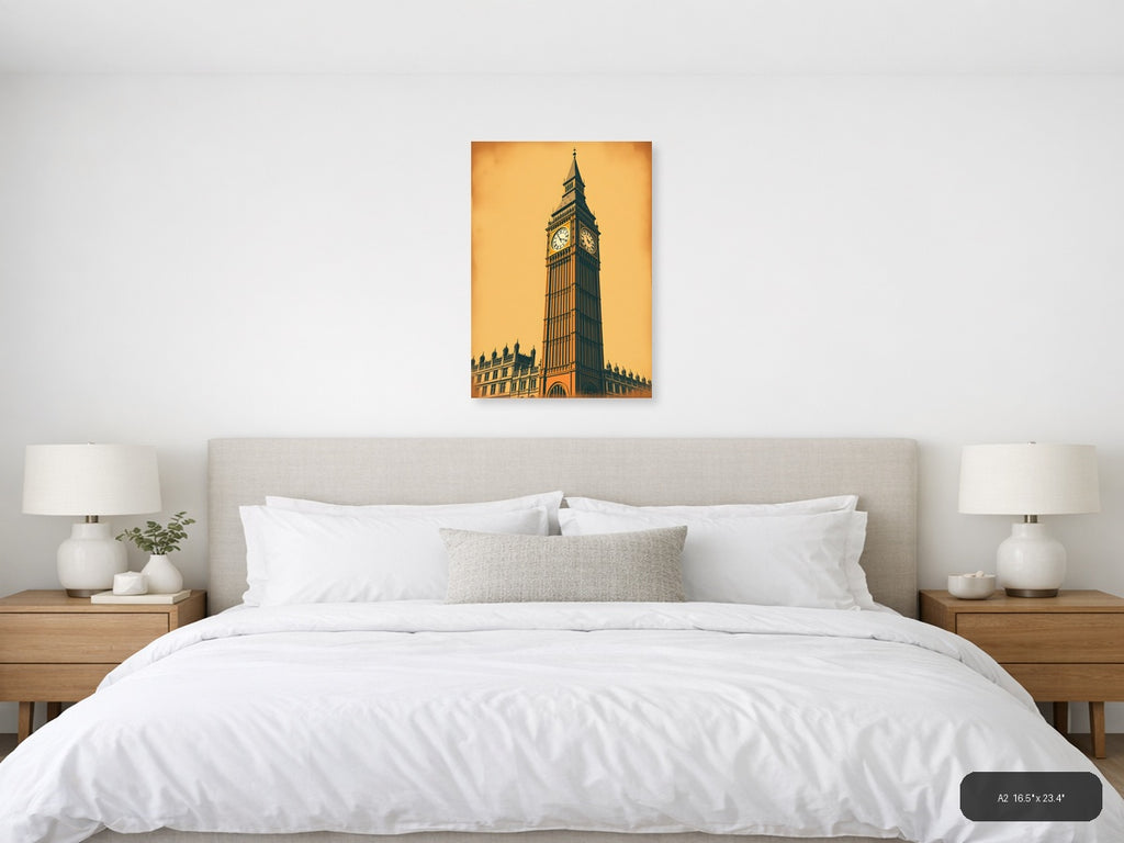 Big Ben Clock Tower Vintage Golden Wall Art — A2 / Bedroom