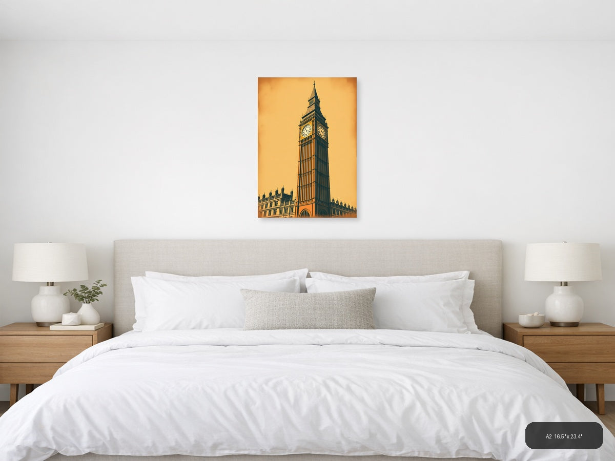 Big Ben Clock Tower Vintage Golden Wall Art — A2 / Bedroom