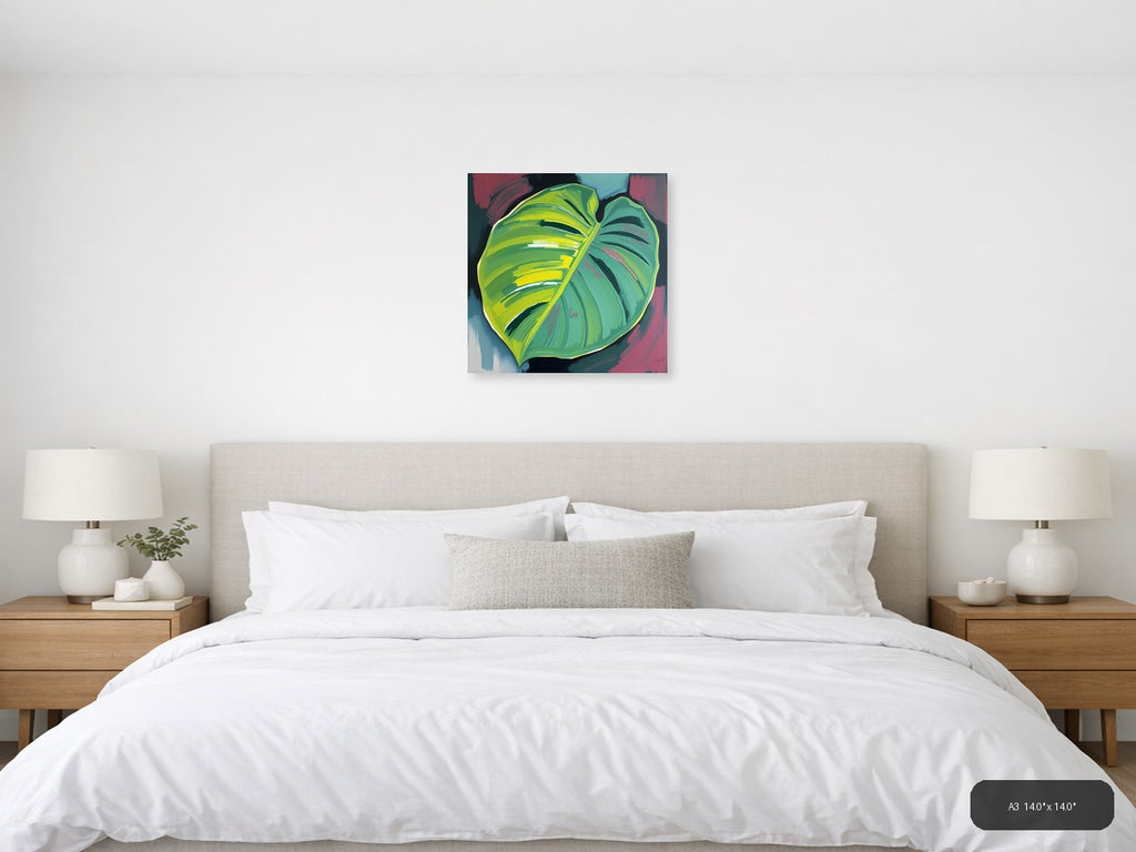 Abstract Green Leaf Modern Botanical Wall Art — A3 / Bedroom