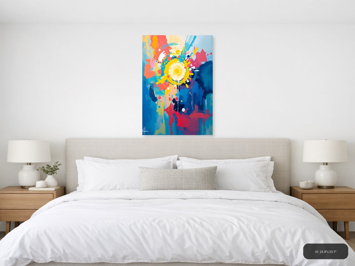 Vibrant Abstract Gear Head Burst Yellow Wall Art — A1 / Bedroom