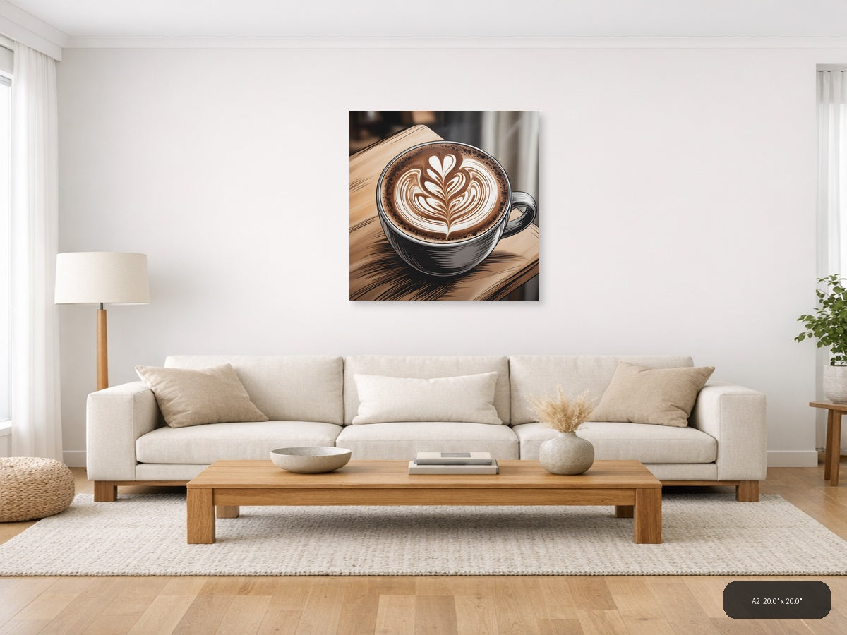 Latte Art Heart Line Art Coffee Wall Art — A2 / Living Room