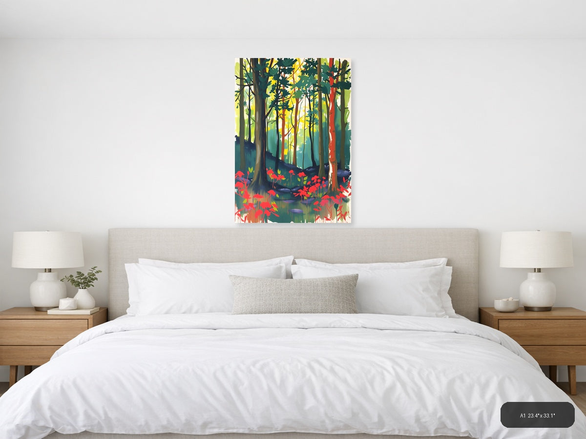 Forest Path with Red Flowers Abstract Wall Art — A1 / Bedroom