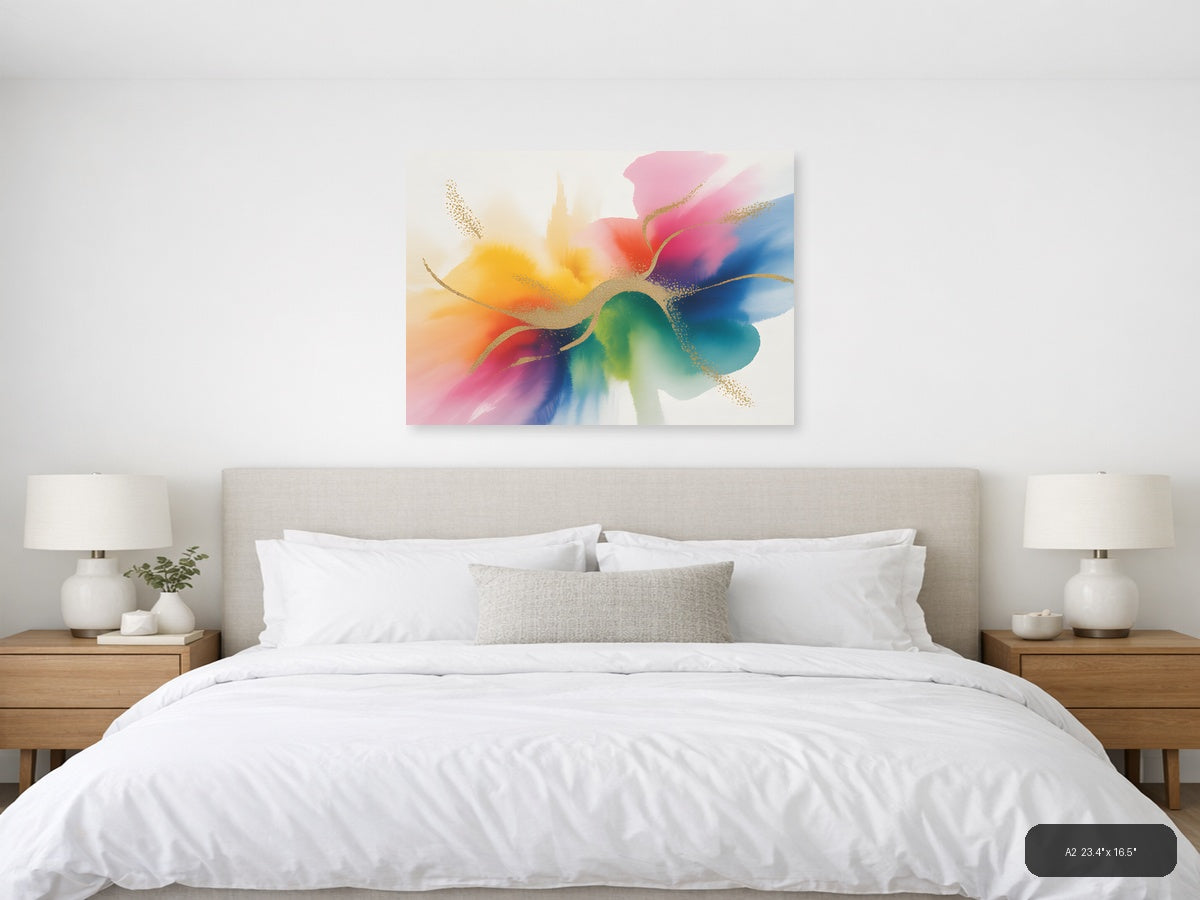 Colorful Abstract Watercolor Flower Wall Art — A2 / Bedroom
