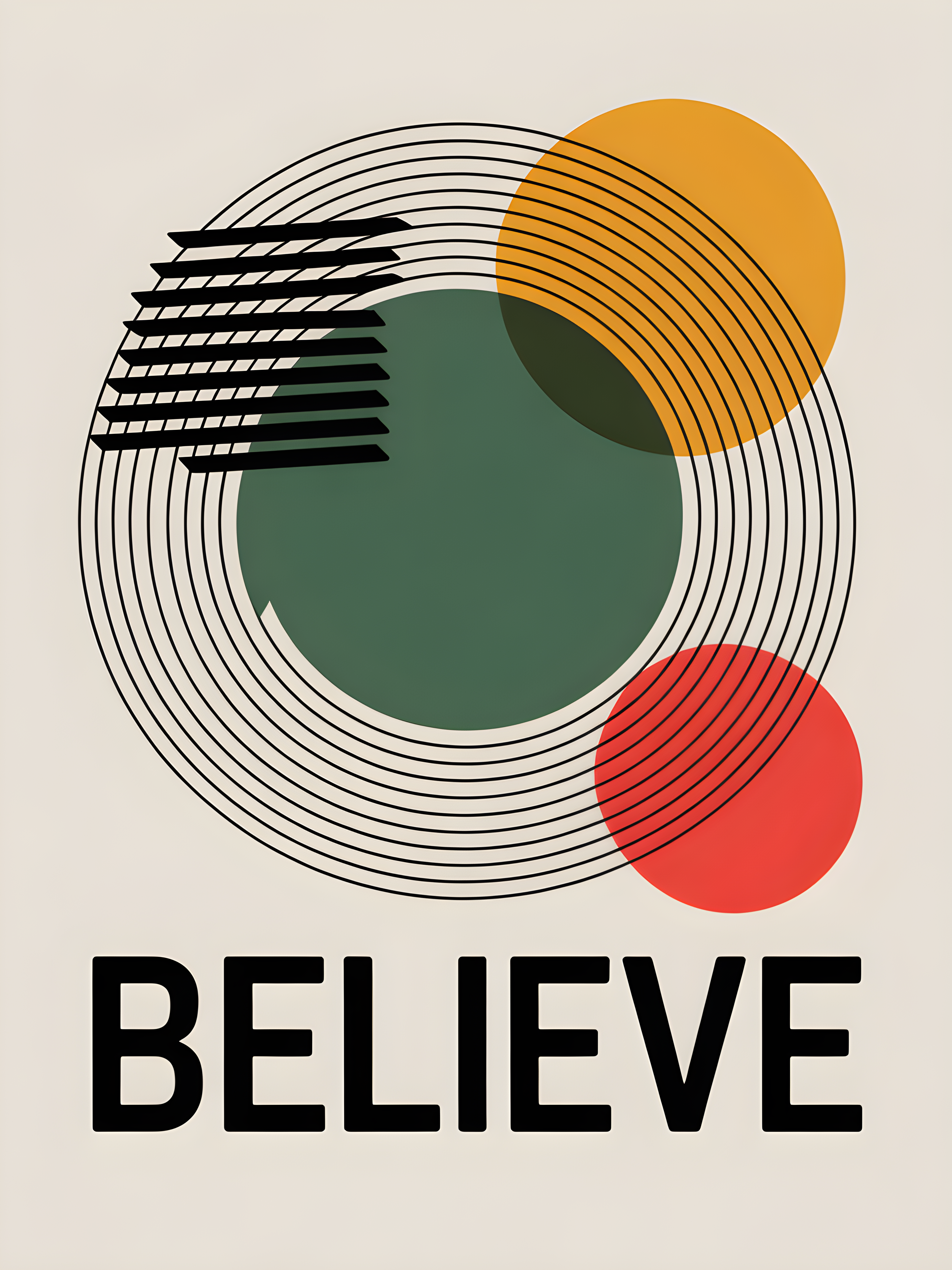 Believe Geometric Line Art with Circles Wall Art