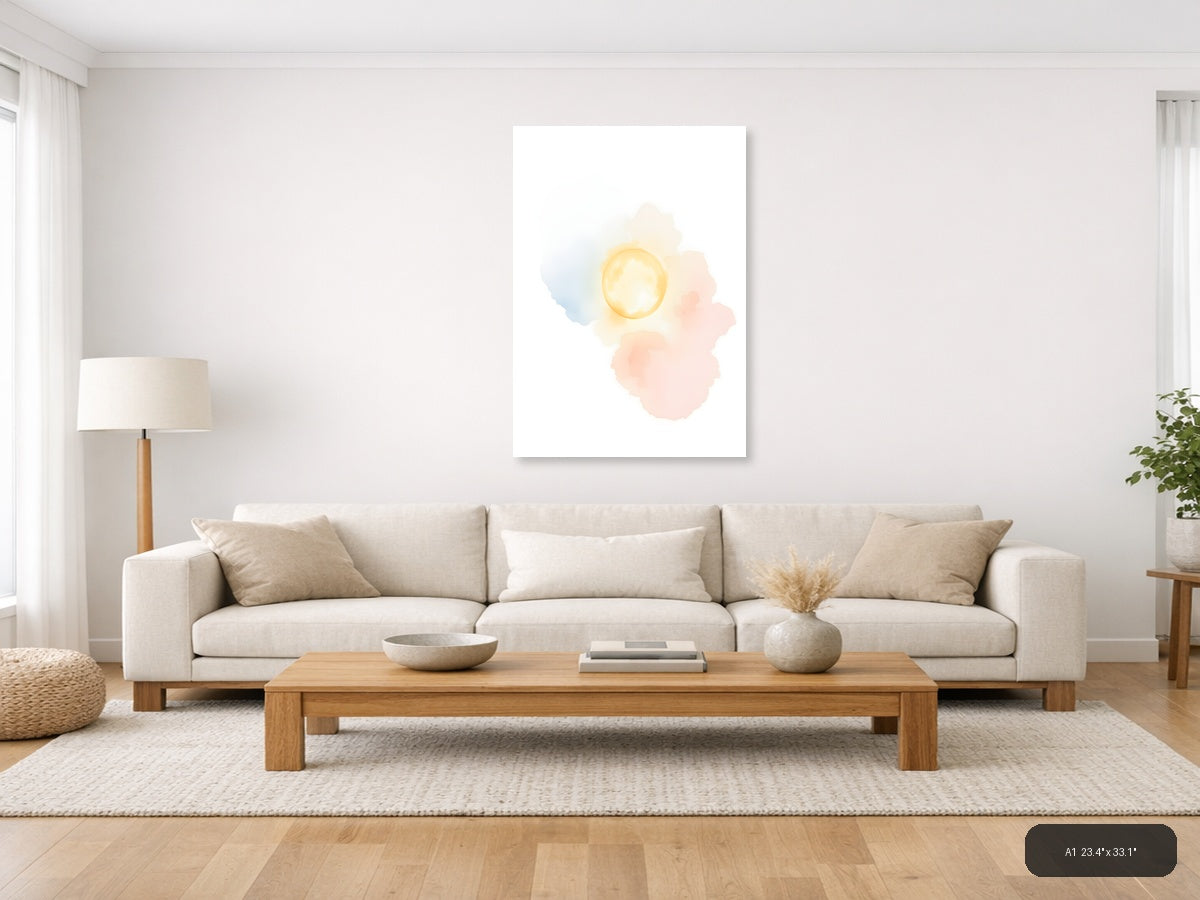 Abstract Sun Watercolor Painting Modern Wall Art — A1 / Living Room