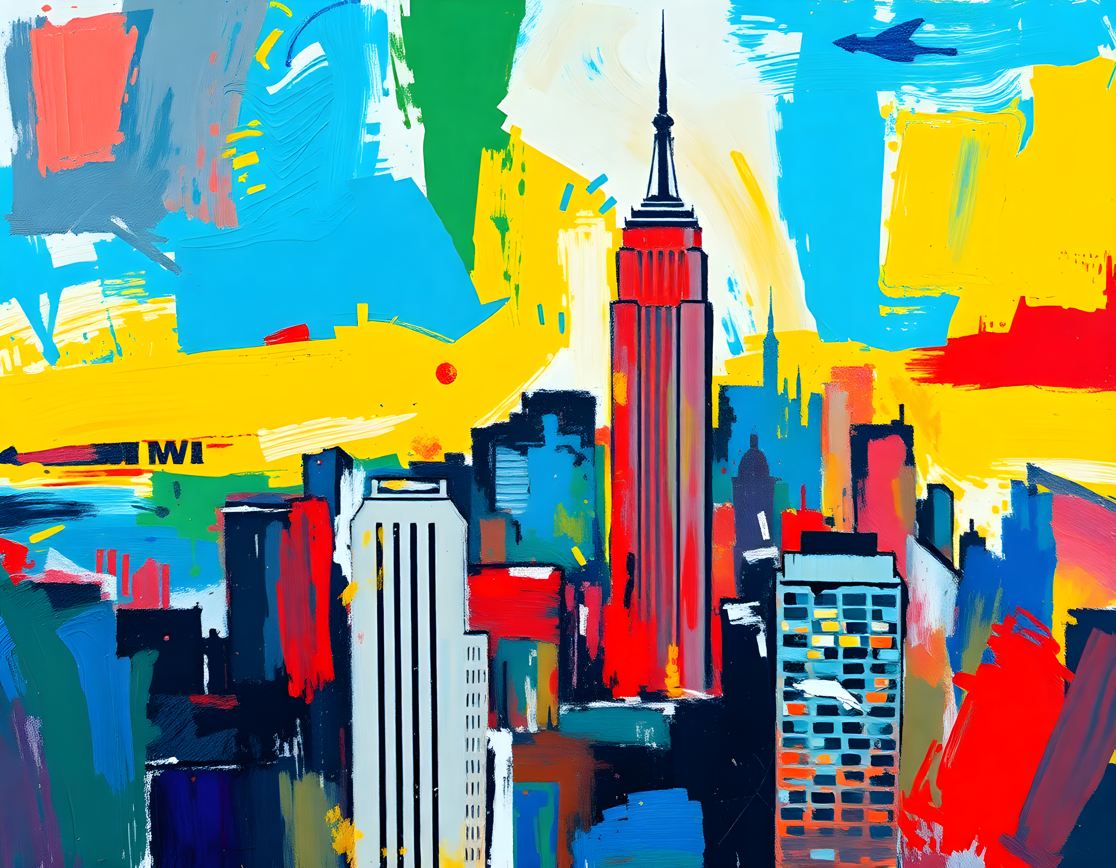 Vibrant Abstract NYC Skyline with Empire State Building Wall Art
