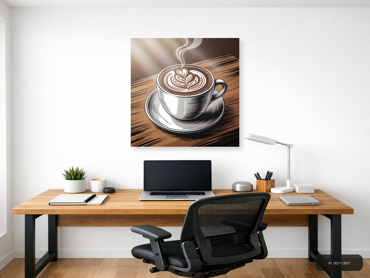 Latte Art Coffee Cup Line Art Drawing Wall Art — A1 / Office