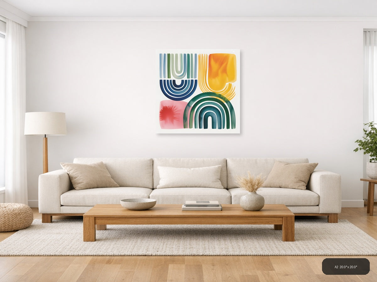 Abstract Watercolor Geometric Shapes Colorful Wall Art — A2 / Living Room