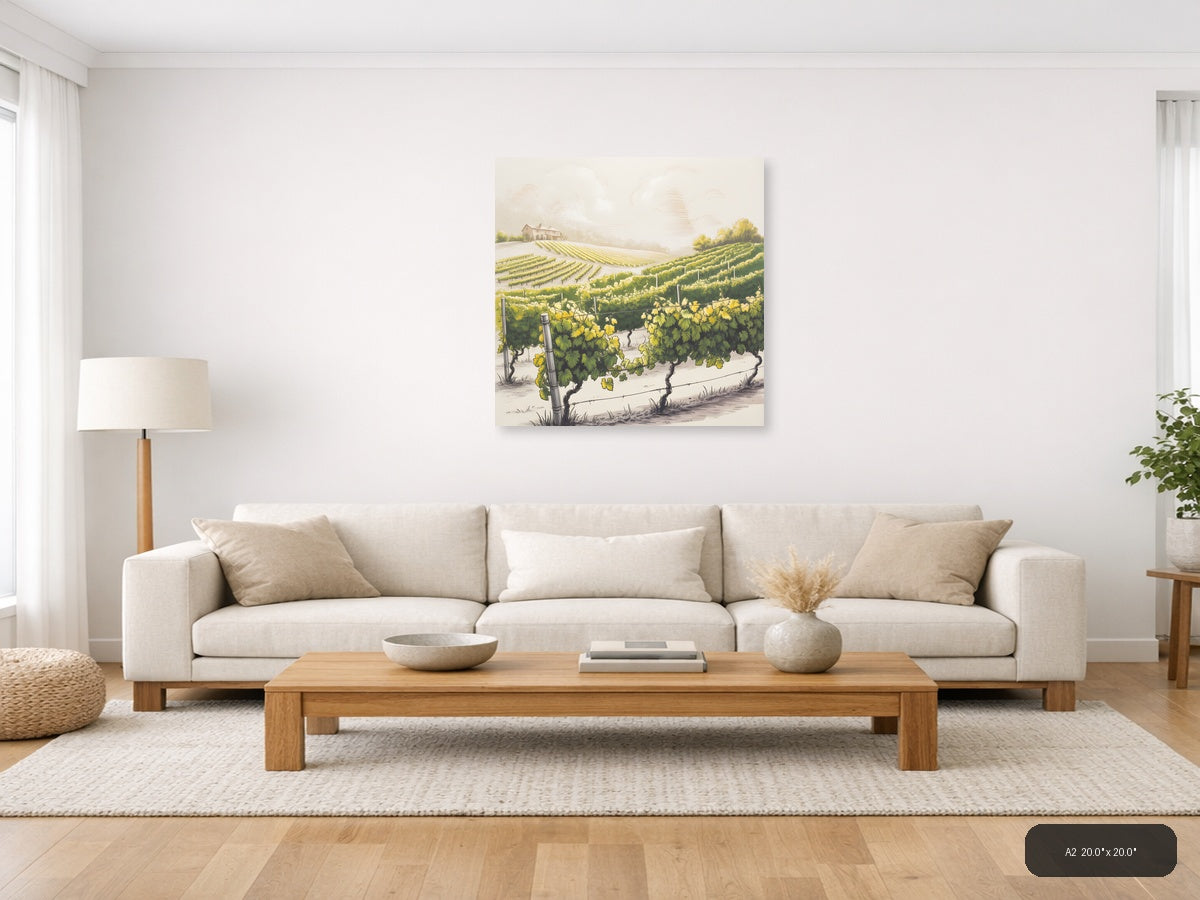 Tuscan Vineyard Landscape Line Art Wall Art — A2 / Living Room