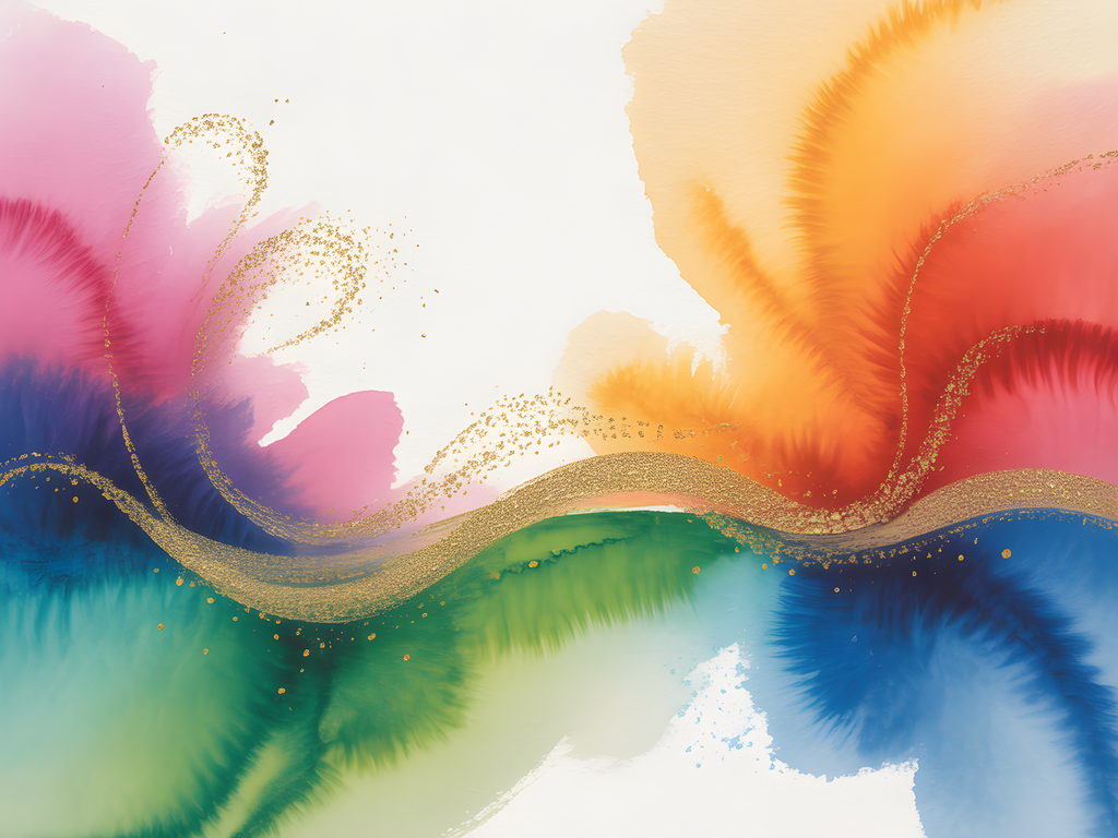 Colorful Watercolor Wave with Gold Accents Wall Art