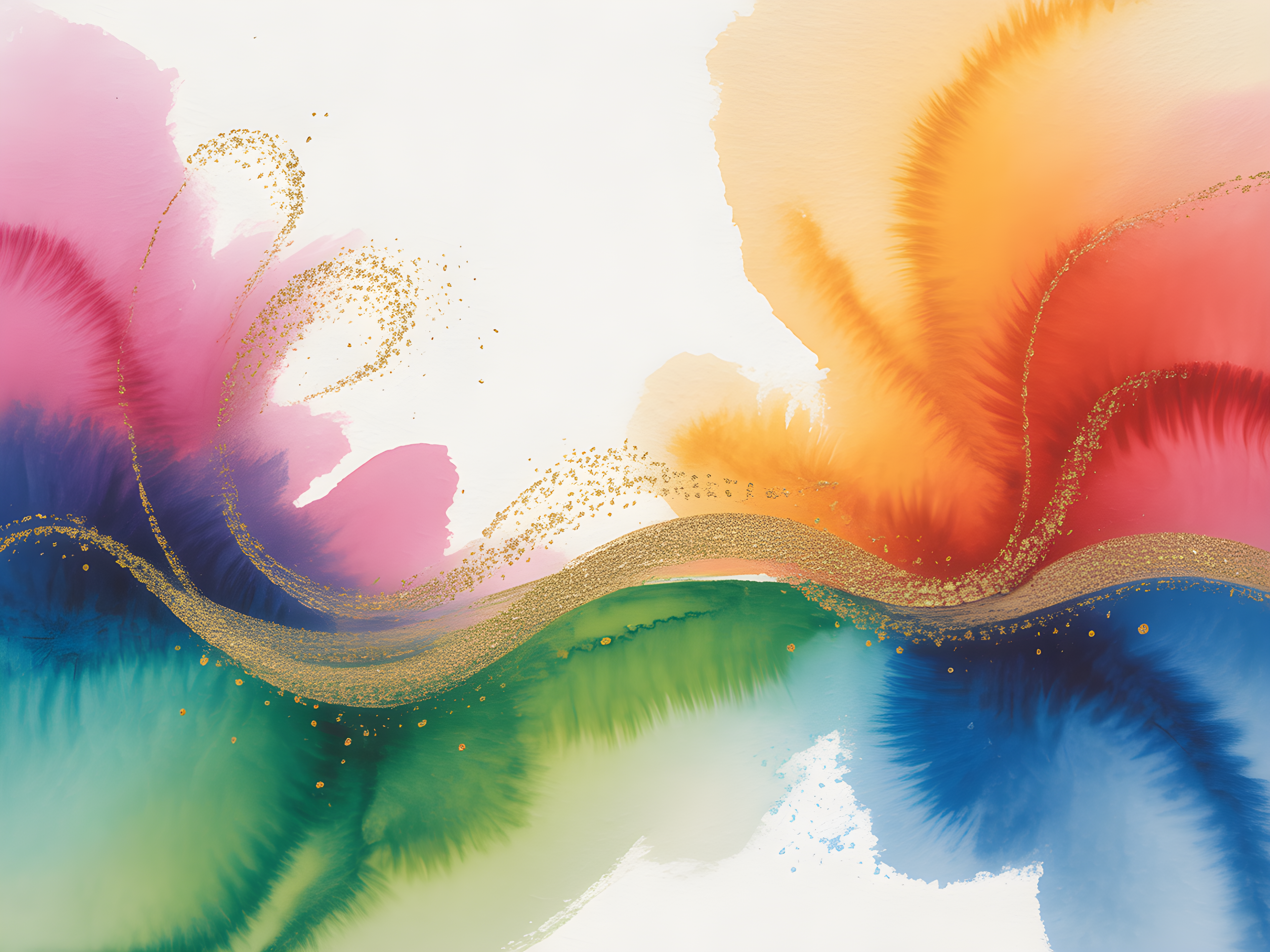 Colorful Watercolor Wave with Gold Accents Wall Art