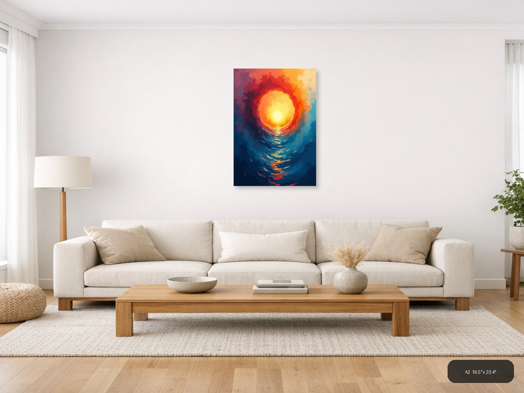 Abstract Golden Sun Portal Contemporary Wall Art — A2 / Living Room