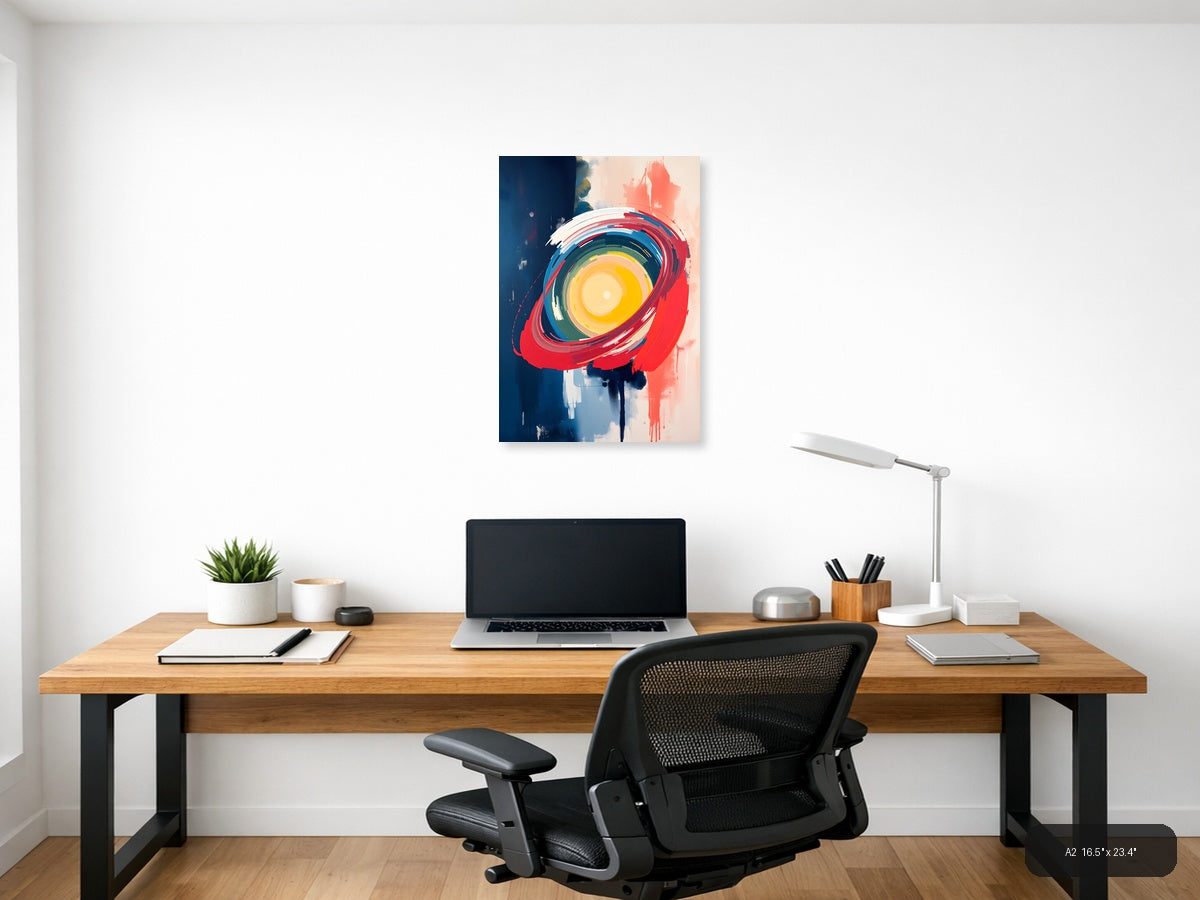 Abstract Concentric Eye Circle Red Blue Yellow Wall Art — A2 / Office