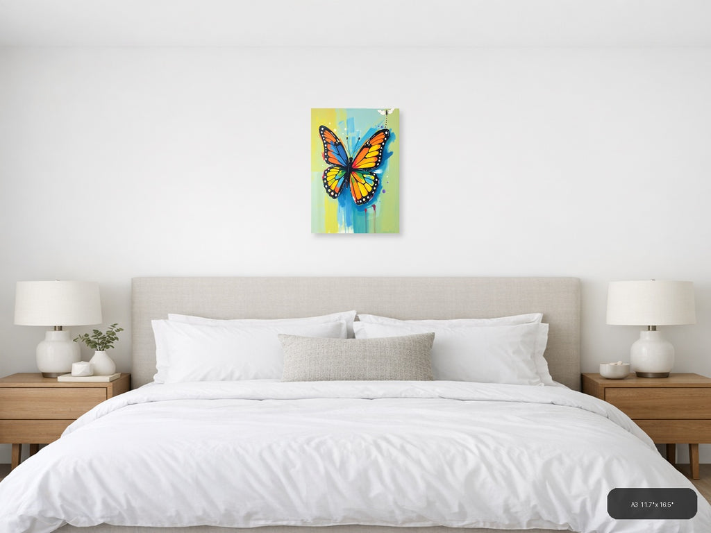 Colorful Abstract Butterfly & Dragonfly Portrait Wall Art — A3 / Bedroom