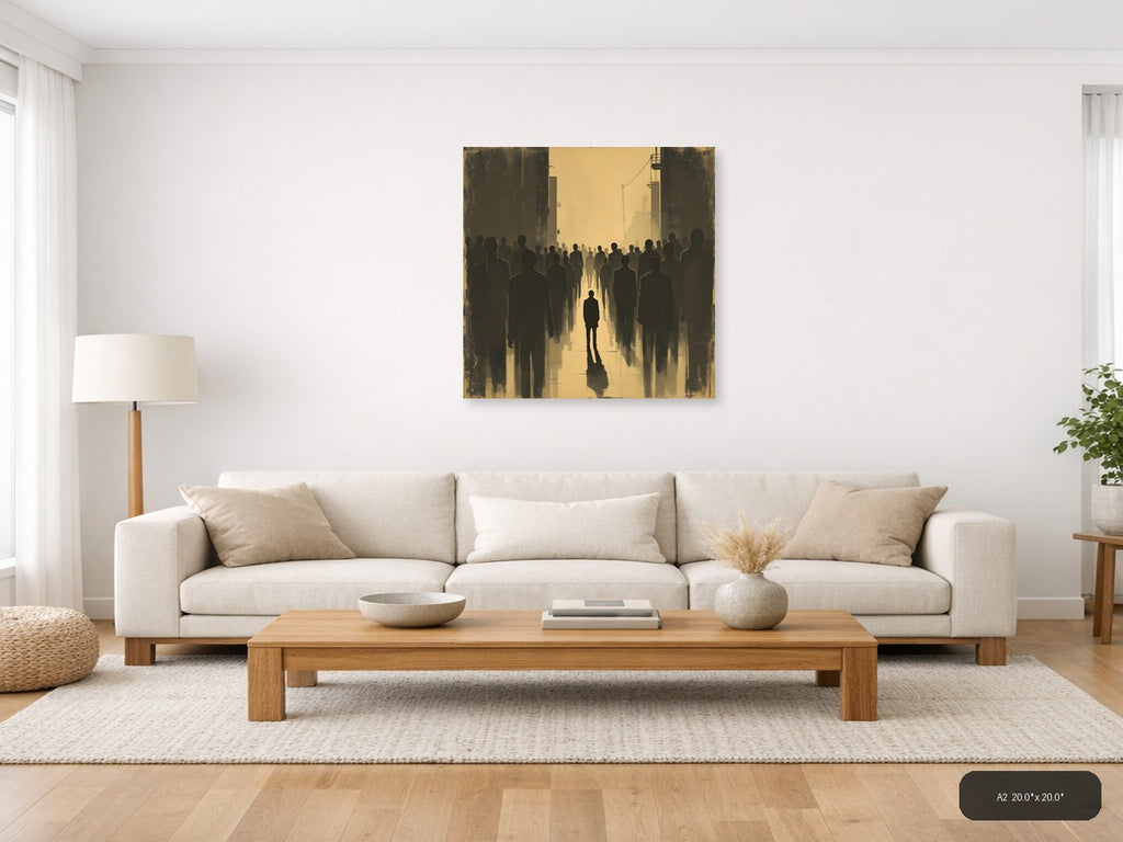 Solitary Figure in Urban Crowd Vintage Wall Art — A2 / Living Room
