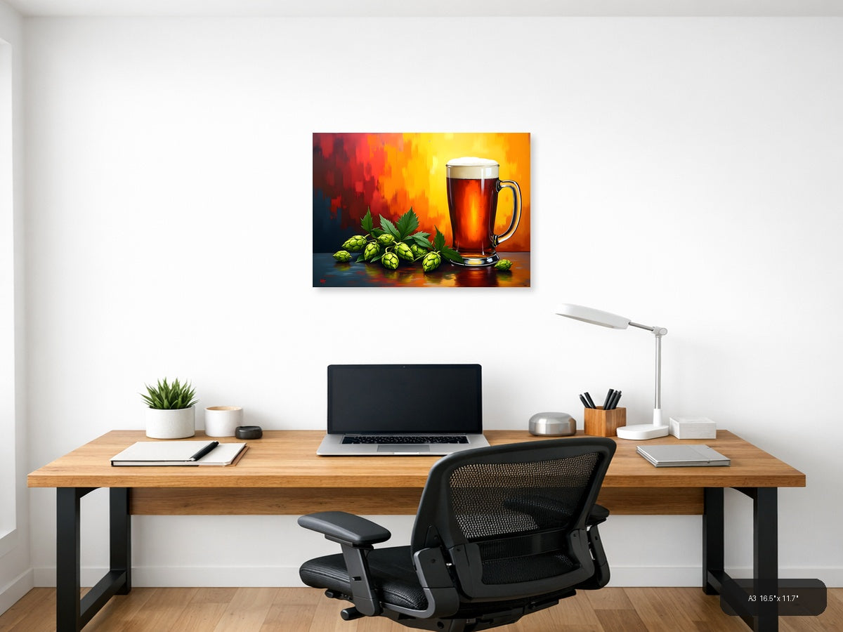 Beer Hops Abstract Red Orange Yellow Wall Art — A3 / Office