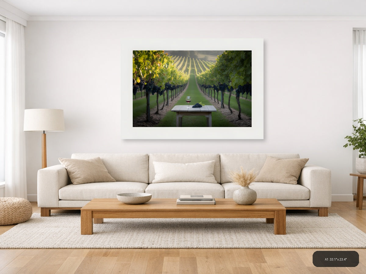 Vineyard Path Wine Glass Minimalist Landscape Wall Art — A1 / Living Room