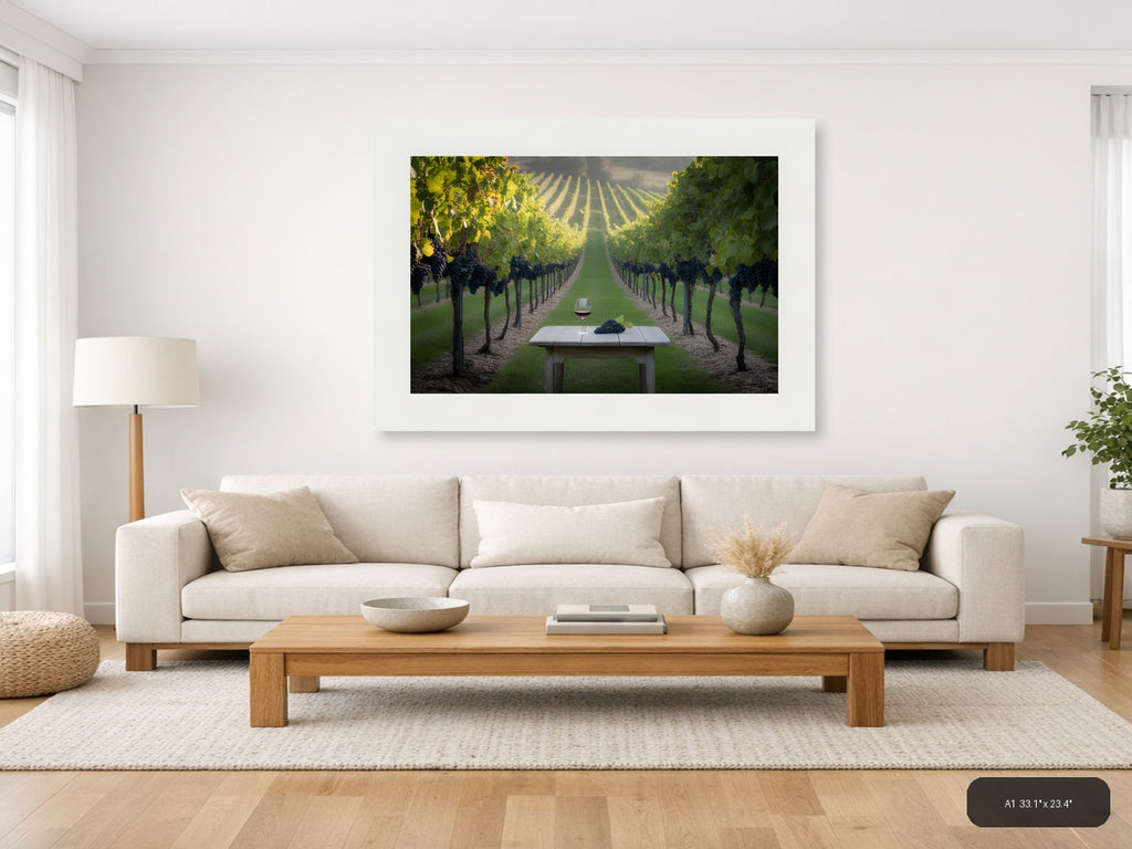 Vineyard Path Wine Glass Minimalist Landscape Wall Art — A1 / Living Room
