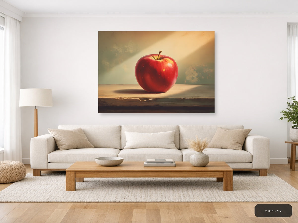 Vintage Red Apple Sunlit Still Life Wall Art — A1 / Living Room