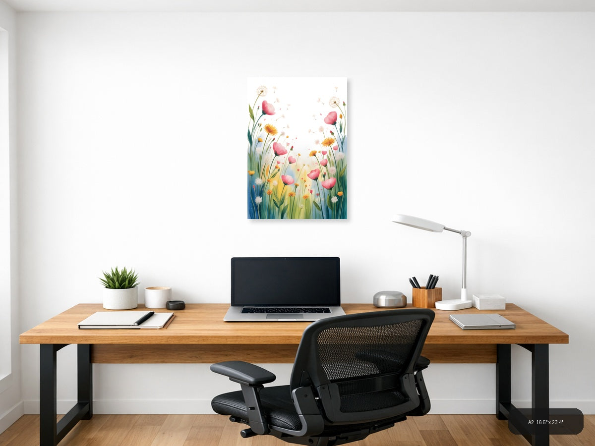 Pink Wildflowers & Dandelions Watercolor Wall Art — A2 / Office