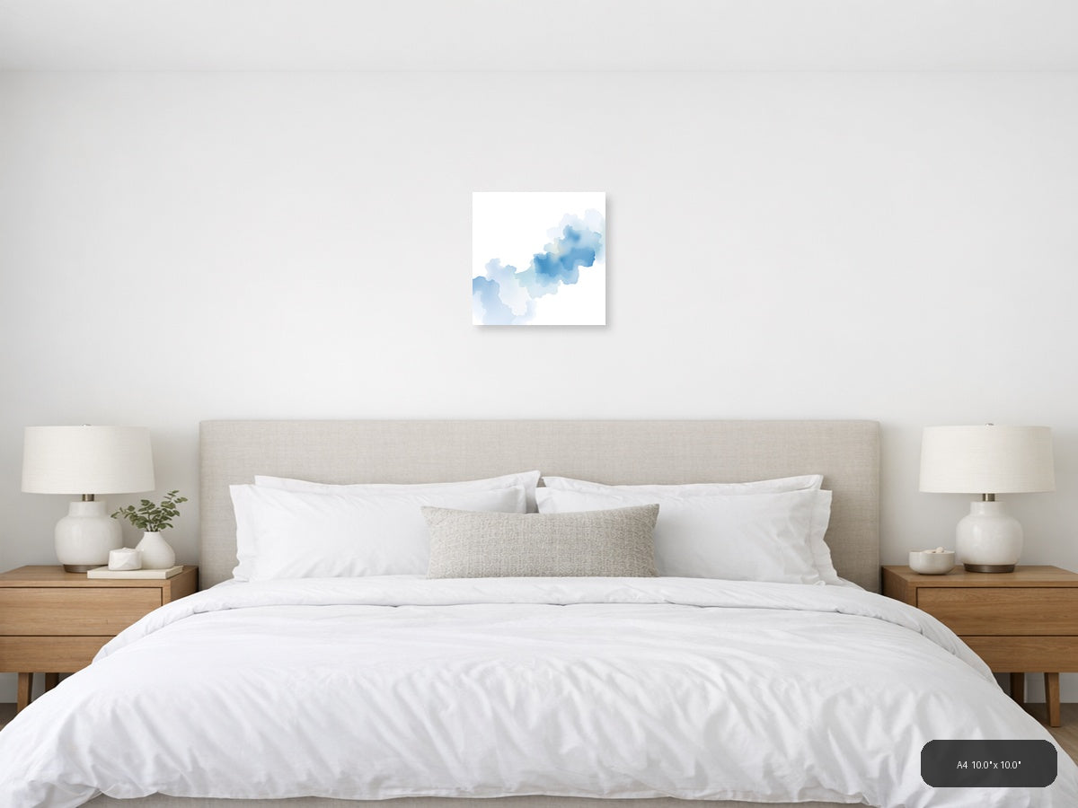 Blue Watercolor Cloud Formations Abstract Wall Art — A4 / Bedroom