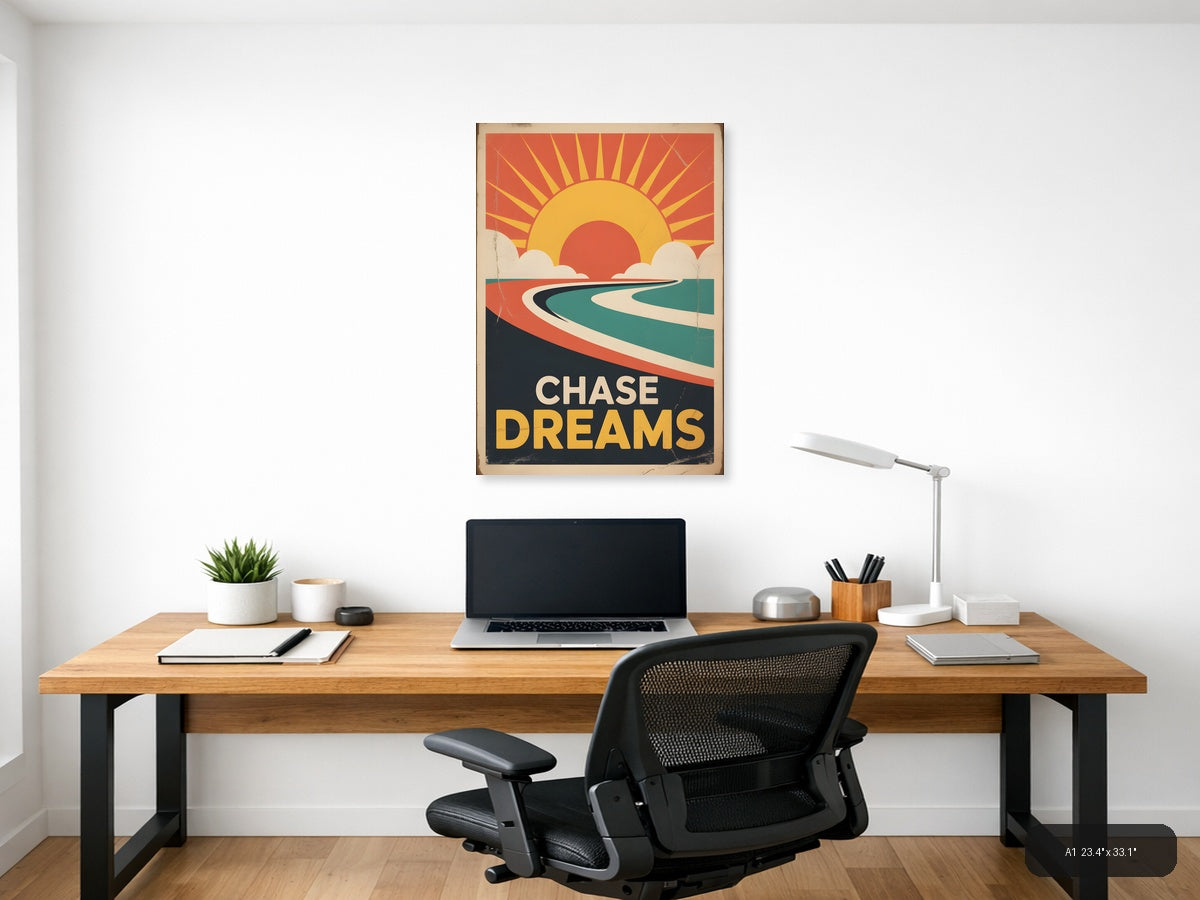 Chase Dreams Vintage Sunrise Beach Wall Art Print — A1 / Office