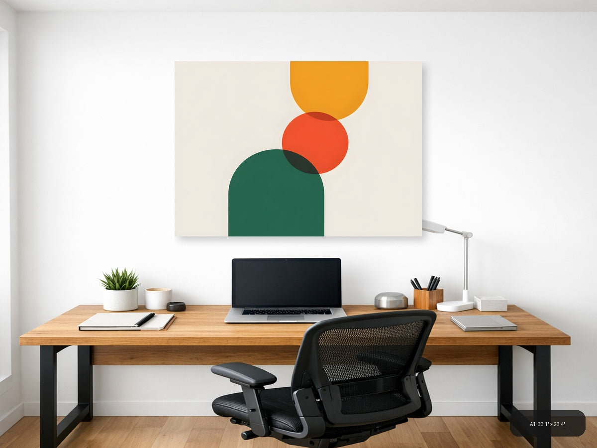 Minimalist Geometric Circles Orange Green Wall Art — A1 / Office