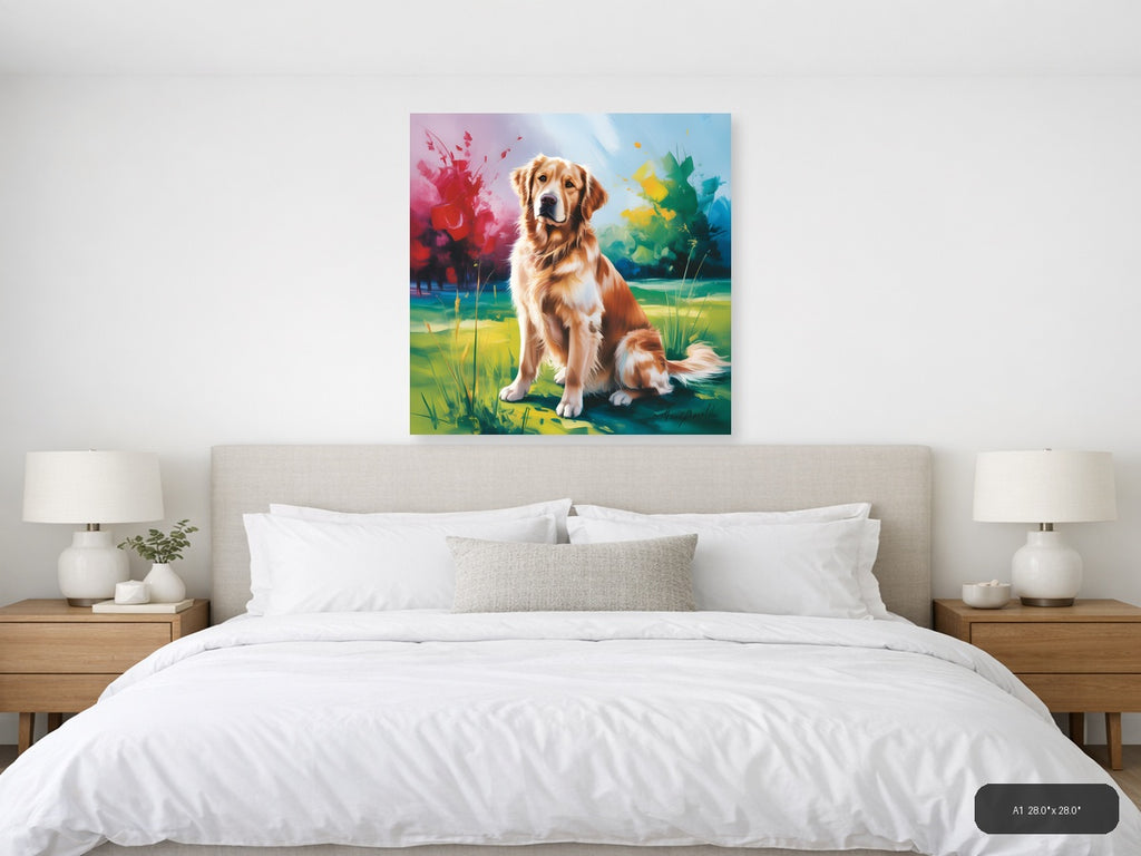Golden Retriever Abstract Watercolor Dog Wall Art — A1 / Bedroom